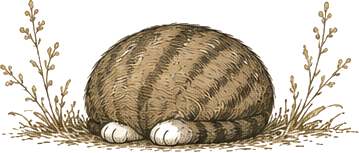 Billie the cat, loafed into a striped bun